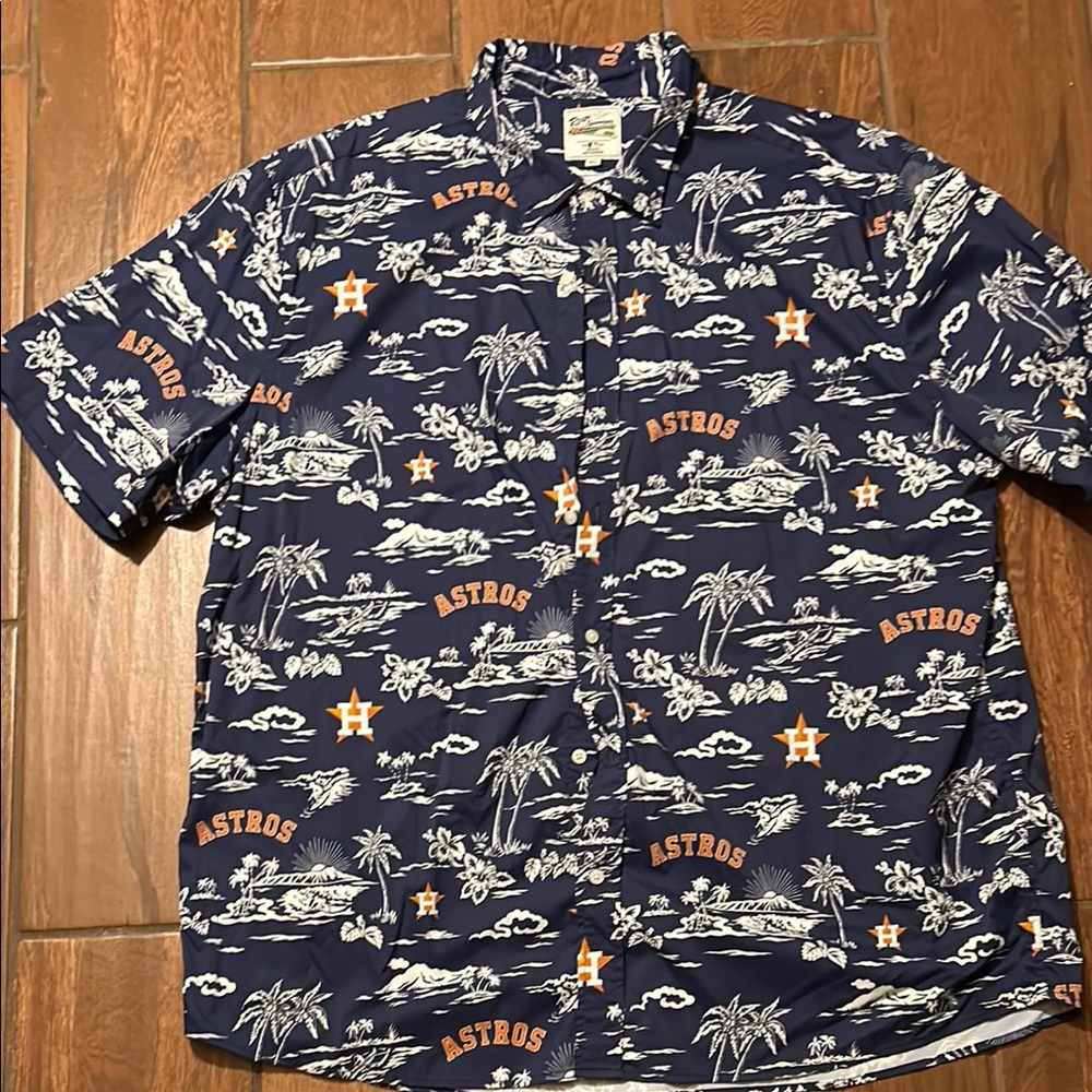 Reyn Spooner Blue and Orange Dress Shirt with Tropical Print